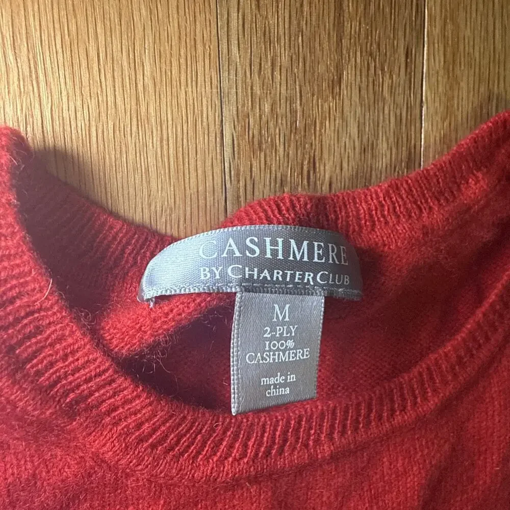 Charter Club 100% Cashmere Sweater Womens M Red Crewneck Quiet Luxury Soft